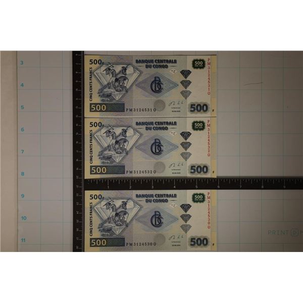 3-2020 CENTRAL CONGO 500 FRANC CU COLORIZED BILLS
