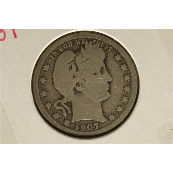 1907 SILVER BARBER QUARTER