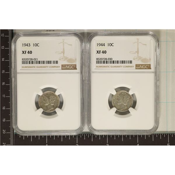 2 SILVER MERCURY DIMES NGC XF 40'S: 1943 & 1944