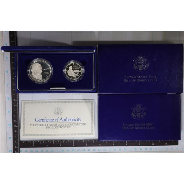 1993 BILL OF RIGHTS SILVER 2 COIN SET: FEATURES