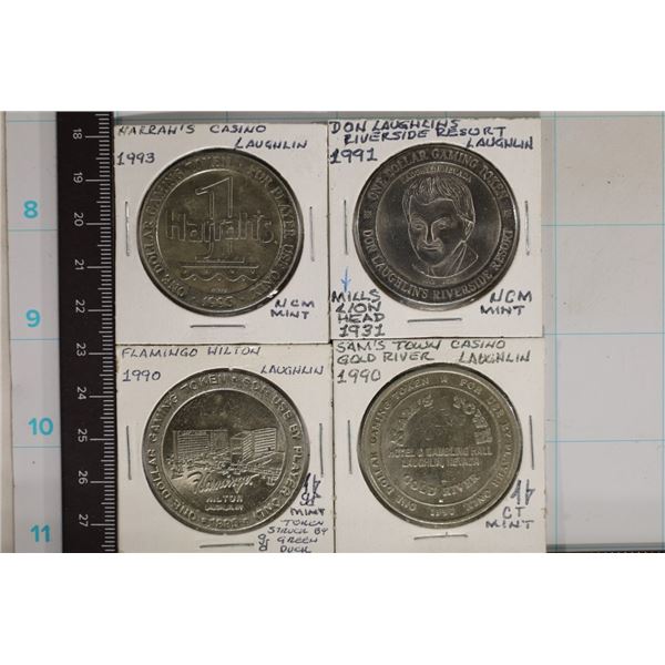 4-$1 METAL CASINO GAMING TOKENS: HARRAH'S CASINO,