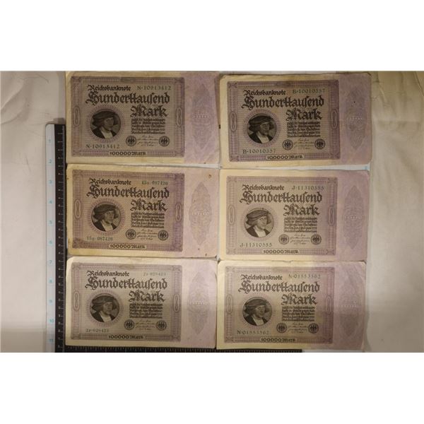 6-1923 GERMAN 100,000 MARK BILLS