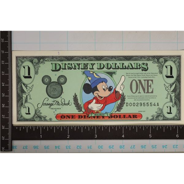 1997 DISNEY $1 CRISP UNC COLORIZED BILL