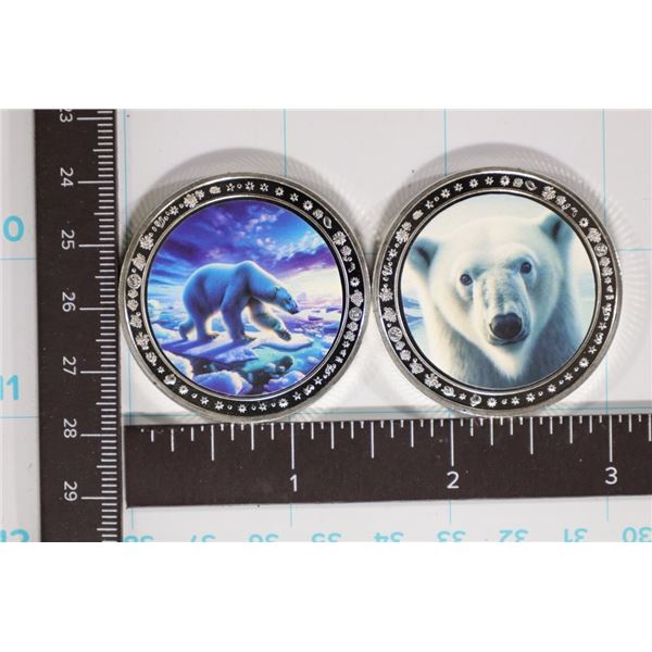 2-1 OZ. SILVER PLATED COLORIZED POLAR BEAR COINS