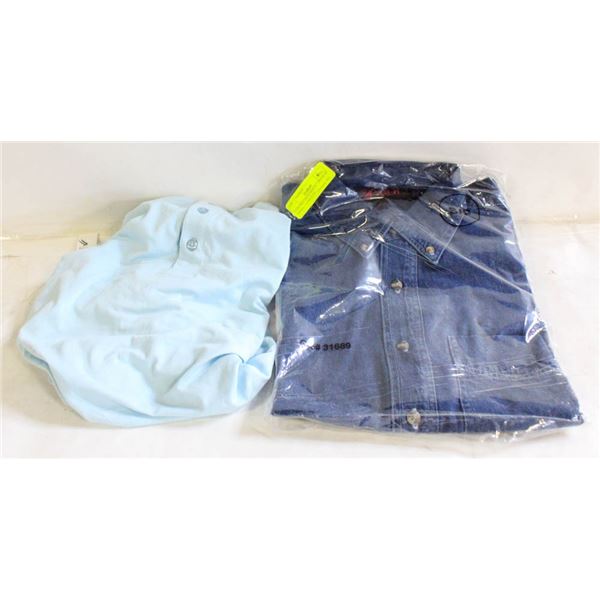 2 UNUSED MENS SHIRTS 1 DENIM SZ SMALL+1 STRETCHY