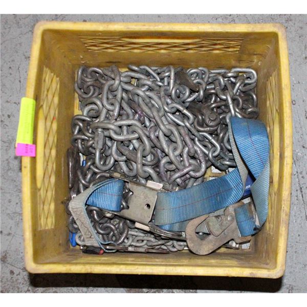 MILK CRATE W/ HD CHAIN & RATCHET HOOKS