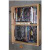 Image 1 : 2 WOODEN HANDLED CRATES W/ASSORTED DVDS/MEDIA/ETC