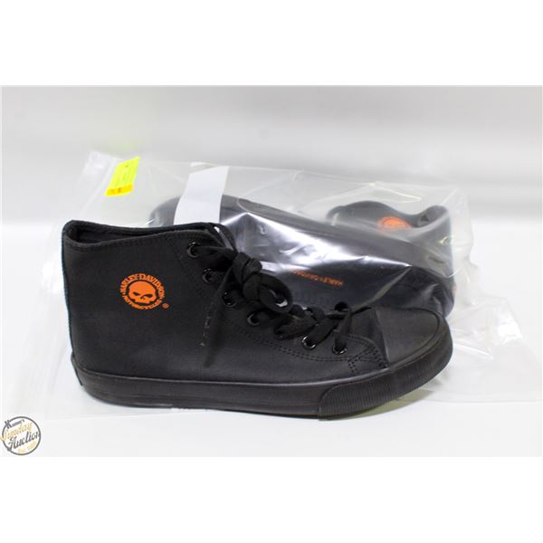 HARLEY DAVIDSON SIZE 9 BLACK SHOES W ORANGE ACCENT