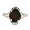 Image 4 : Antique Art Deco 10k Tri Color Gold Marquise Garnet Open Filigree Work Ring