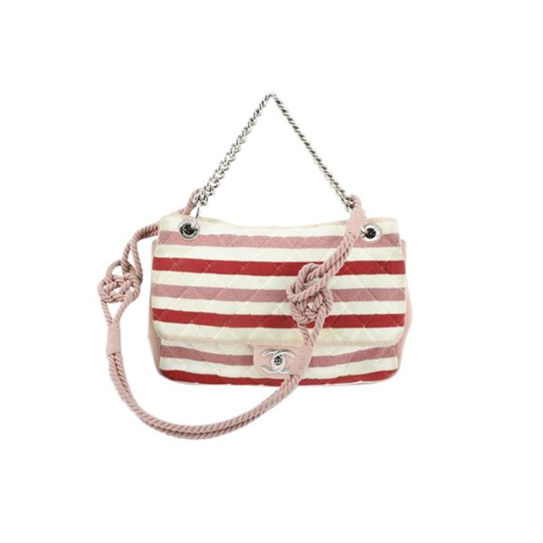 Chanel White Red Quilted Jersey Flap 2Way Bag