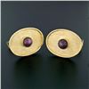 Image 6 : Vintage Men's 14K Yellow Gold Star Ruby Florentine Finish Large Oval Cufflinks