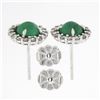 Image 4 : NEW 18k White Gold 1.72 ctw Round Cabochon Emerald w/ Diamond Halo Stud Earrings