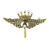 Image 1 : Antique Solid 14k Yellow Gold Seed Pearls Crown Wings Pin Brooch w/ Watch Hook