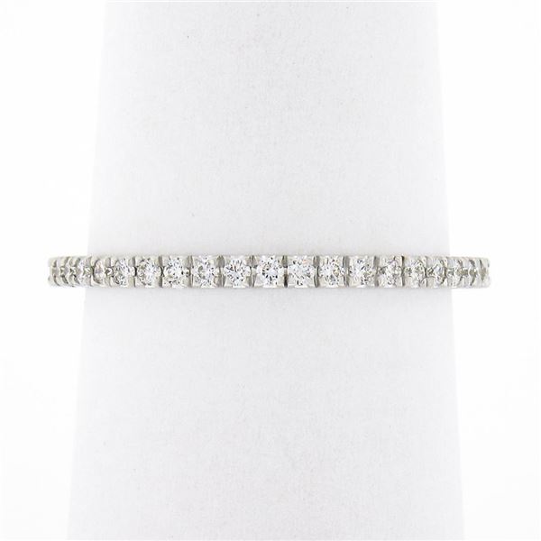 14k White Gold 0.33 ctw Pave Diamond Thin Petite Stack Wedding Eternity Band Rin