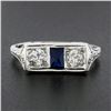 Image 2 : Antique Art Deco 20k Gold .45 ctw European Diamond & Sapphire Moi et Toi Band Ri