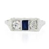 Image 4 : Antique Art Deco 20k Gold .45 ctw European Diamond & Sapphire Moi et Toi Band Ri