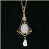 Image 3 : Antique 10k Gold Carved Cameo Hardstone w/ Pearl Dangle Lavalier Pendant Chain