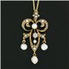 Image 3 : Antique Victorian 14K Gold Diamond Seed Pearl Chandelier Lavalier Pendant Chain