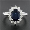 Image 8 : New 14K White Gold 3.52 ctw GIA Oval Sapphire & Diamond Halo Flower Cluster Ring