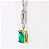 Image 4 : Petite 14K TT Gold.81 ctw Pear Emerald Long Baguette Diamond Drop Dangle Pendant