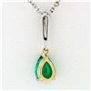 Image 5 : Petite 14K TT Gold.81 ctw Pear Emerald Long Baguette Diamond Drop Dangle Pendant