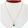 Image 2 : 14k Yellow Gold Trillion Green Emerald Solitaire & Diamond Halo Pendant Necklace