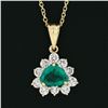 Image 4 : 14k Yellow Gold Trillion Green Emerald Solitaire & Diamond Halo Pendant Necklace