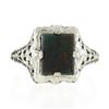 Image 4 : Antique Art Deco 14k White Gold Bloodstone Detailed Open Filigree Solitaire Ring