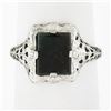 Image 7 : Antique Art Deco 14k White Gold Bloodstone Detailed Open Filigree Solitaire Ring