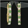 Image 2 : 18K Gold 2.74 ctw Alternating Round Diamond & Emerald Oval Hoop Huggie Earrings