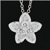 Image 3 : 18K White Gold 0.35 ctw Diamond Flower Slide Pendant w/ Cable Chain Necklace