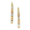 Image 3 : 14K Tri Color Gold 3mm Wide Mooncut Brilliant Bead Hoop Earrings w/ Snap Closure
