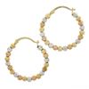 Image 5 : 14K Tri Color Gold 3mm Wide Mooncut Brilliant Bead Hoop Earrings w/ Snap Closure