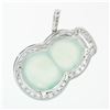 Image 3 : 18k White Gold AGL Carved Grayish Green Jadeite Jade VS F 2.1 ctw Diamond Pendan