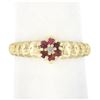 Image 7 : 14k Yellow Gold 0.14 ctw Diamond & Ruby Halo Petite Floral Ribbed Cluster Ring