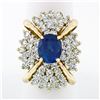 Image 2 : Large Vintage 14k Gold 6.24 ctw GIA Oval Ceylon Sapphire & Diamond Cocktail Ring