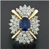 Image 3 : Large Vintage 14k Gold 6.24 ctw GIA Oval Ceylon Sapphire & Diamond Cocktail Ring