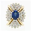 Image 5 : Large Vintage 14k Gold 6.24 ctw GIA Oval Ceylon Sapphire & Diamond Cocktail Ring