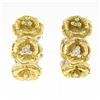 Image 1 : Vintage 18K TT Gold Diamond Textured Rose Flower Reversible Hoop Huggie Earrings