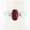 Image 3 : Vintage 18k Gold 1.62 ctw GIA Oval Ruby & Round Diamond Accent Engagement Ring