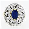 Image 4 : 18k TT Gold Oval Bezel Sapphire w/ 1.7 ctw Diamond Milgrain Mosaic Dome Bombe Ri