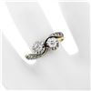Image 3 : Antique Edwardian 14K Gold Platinum.54 ctw European Diamond Two-Stone Bypass Rin