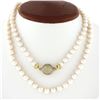 Image 1 : Vintage Long 31" Pearl Strand Necklace w/ 14K Gold 1.5 ctw Pave Diamond Ball Cla