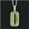 Image 3 : 18K White Gold Rectangular Lemon Quartz Diamond Encrusted Bail Pendant Necklace