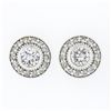 Image 1 : NEW 14k White Gold 0.83 ctw Round Bezel Diamond w/ Halo & Milgrain Stud Earrings