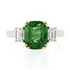 Image 5 : NEW Platinum & 14k Gold 4.39 ctw GIA Cushion Tsavorite & Emerald Cut Diamond Rin