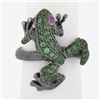 Image 1 : 18K Gold & Black Rhodium Pave Tsavorite & Red Eyes Frog Body Cocktail Ring