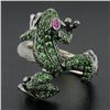 Image 2 : 18K Gold & Black Rhodium Pave Tsavorite & Red Eyes Frog Body Cocktail Ring