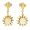 Image 1 : Estate 14k Yellow Gold 6mm Round Cabochon Cut Opal Flower Dangle Drop Earrings