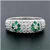 Image 2 : Fancy 18K White Gold 0.68 ctw Emerald Diamond Dome Bombe Flower Cluster Band Rin